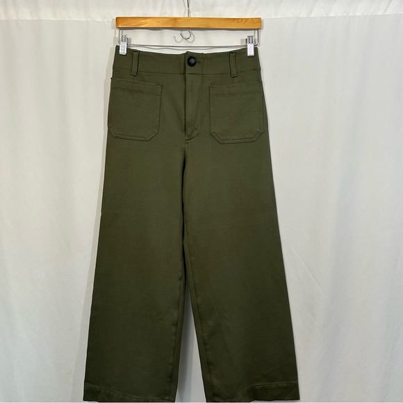 Anthropologie Maeve The Colette High Rise Wide Leg Ponte Pants in Olive Green - Picture 5 of 12